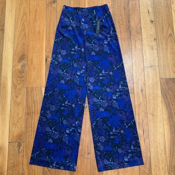 Elie Tahari Silk Wide Leg Navy Floral Pants 0 - Picture 1 of 10